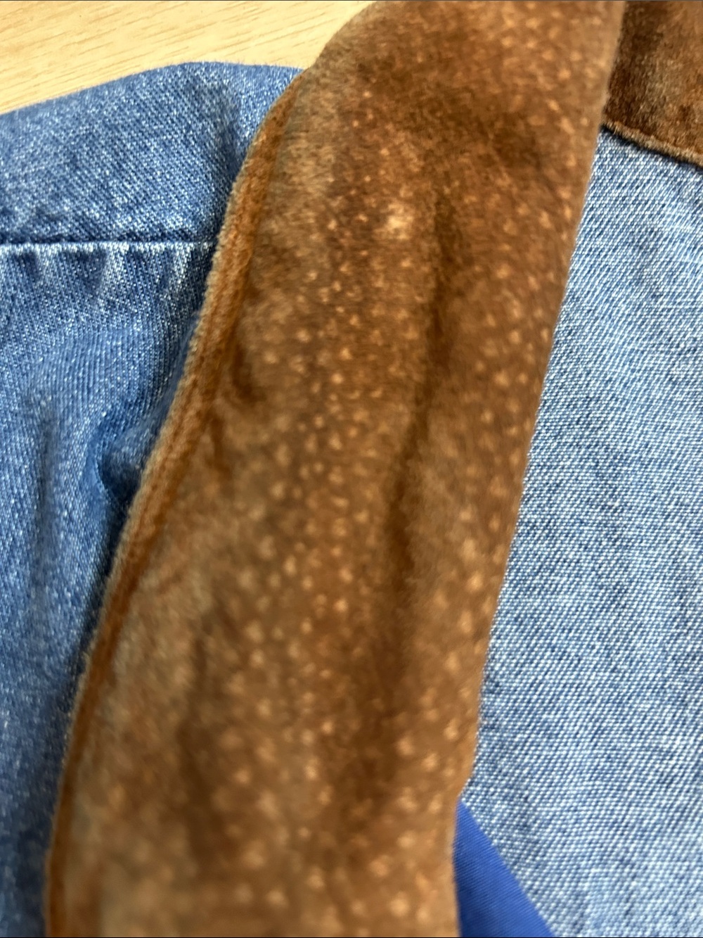 VTG 90s Blue Denim Utility Vest Brown Contrast Collar Women's XL Cargo Pocket - Picture 6 of 8